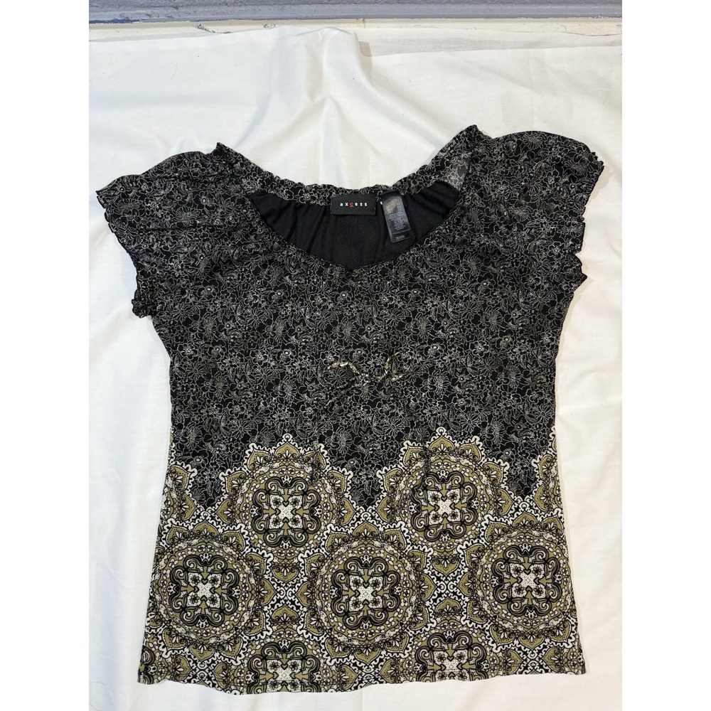 Axcess Women's Top Size XL Y2K Blouse Floral Pattern Short Sleeve